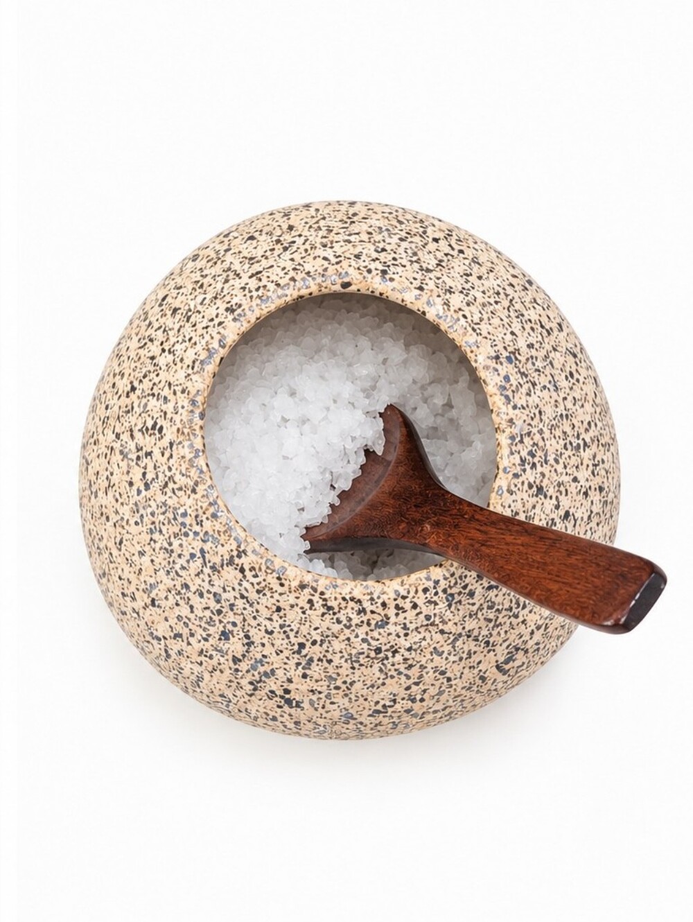 Handmade Speckled Ceramic Salt Cellar with Wooden Scoop